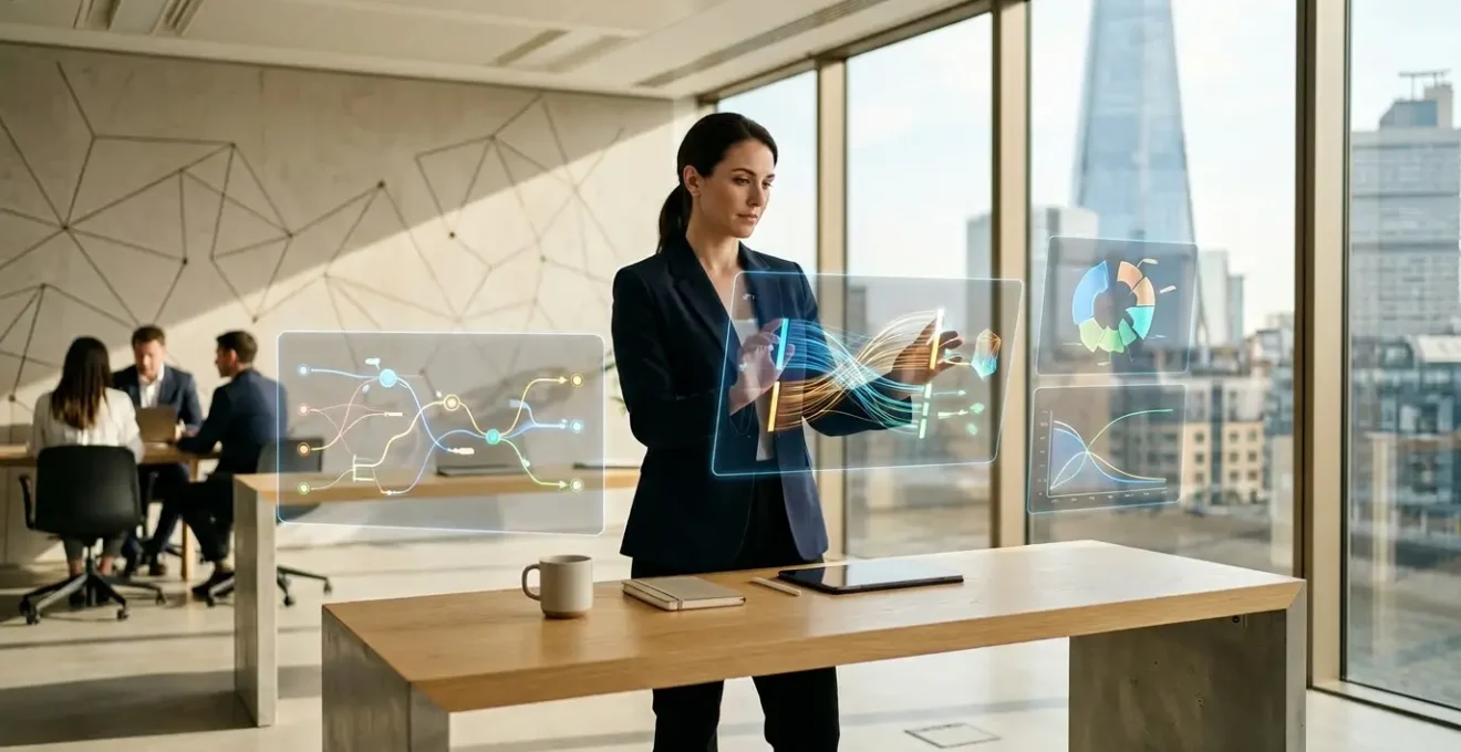 Professionnel analysant des données de fidélisation sur tablette avec écrans d'application mobile en arrière-plan