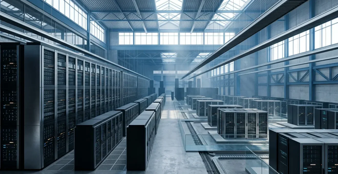 Architecture informatique moderne illustrant la transition d'un monolithe vers des microservices