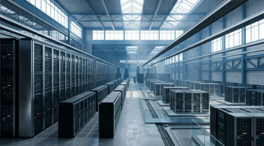 Architecture informatique moderne illustrant la transition d'un monolithe vers des microservices