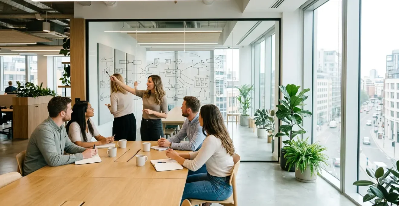 Stratégie d'attraction client dans le marketing digital représentée par un espace de travail moderne