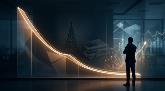 Visualisation du coût décroissant du SEO avec le temps, représenté par une courbe descendante et des graphiques de croissance organique