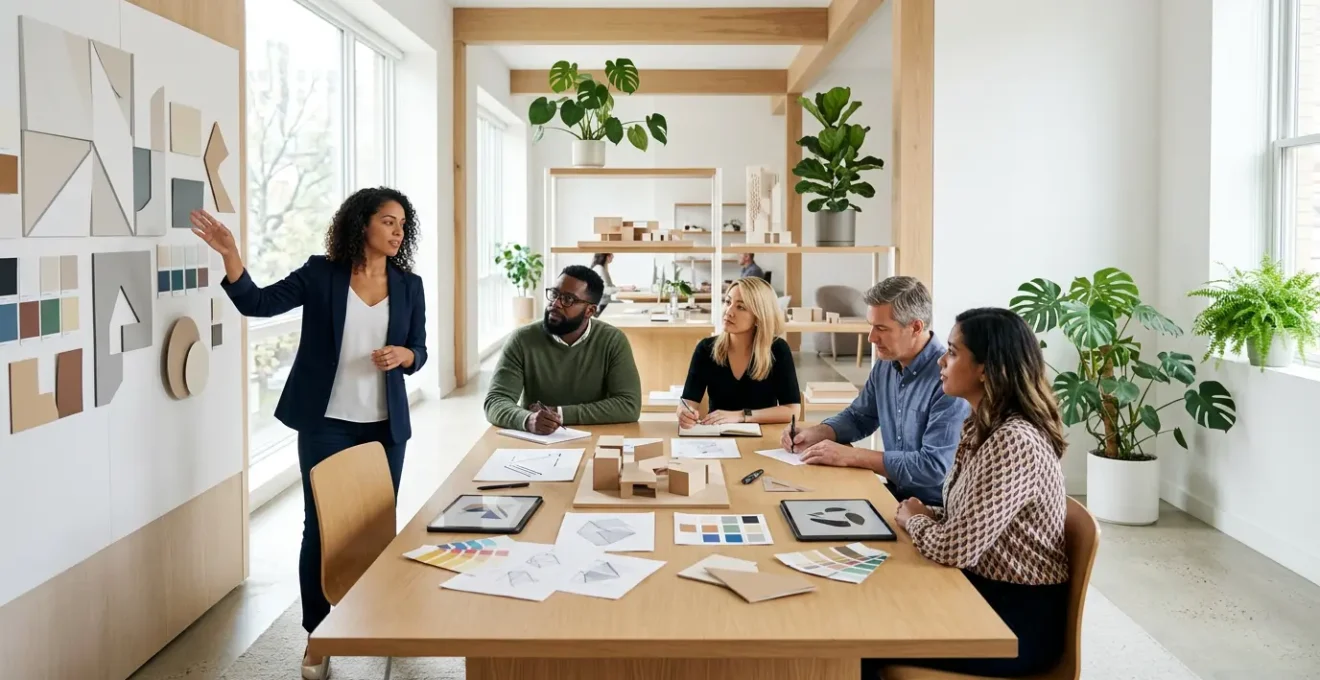 Équipe créative en studio moderne travaillant ensemble sur un projet
