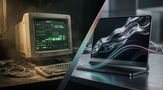 Comparaison visuelle entre une interface moderne animée et une interface statique, montrant l'évolution du design web