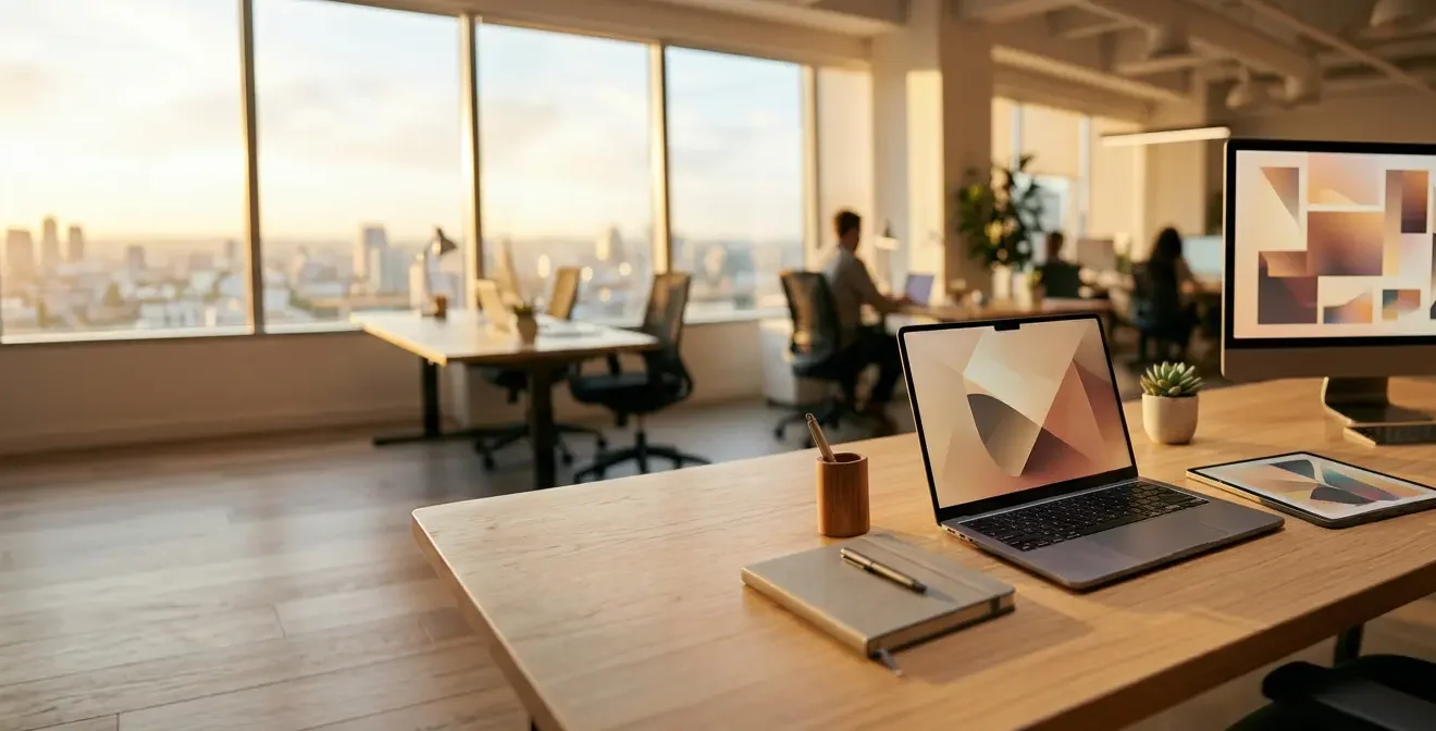 Composition photographique d'un bureau professionnel avec écrans multiples montrant différents styles typographiques et leurs impacts sur la lecture