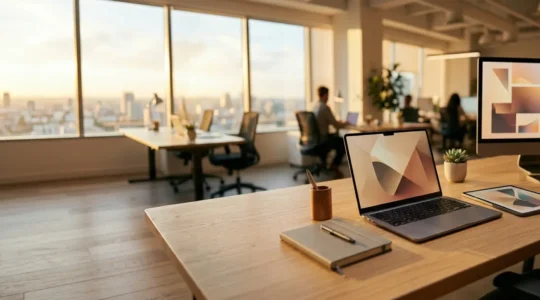 Composition photographique d'un bureau professionnel avec écrans multiples montrant différents styles typographiques et leurs impacts sur la lecture