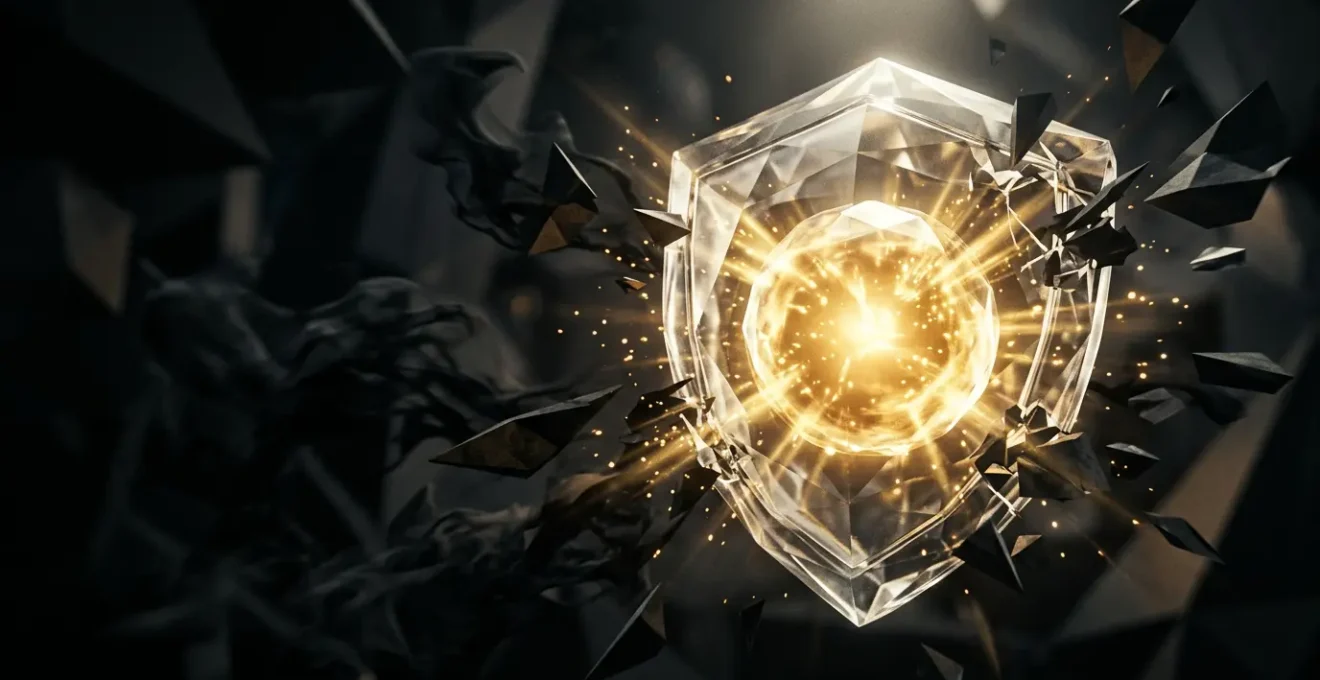 Vue symbolique de la protection de la réputation d'entreprise avec éléments de défense et de surveillance numérique