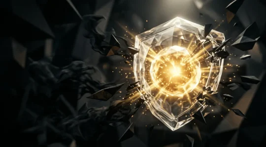 Vue symbolique de la protection de la réputation d'entreprise avec éléments de défense et de surveillance numérique