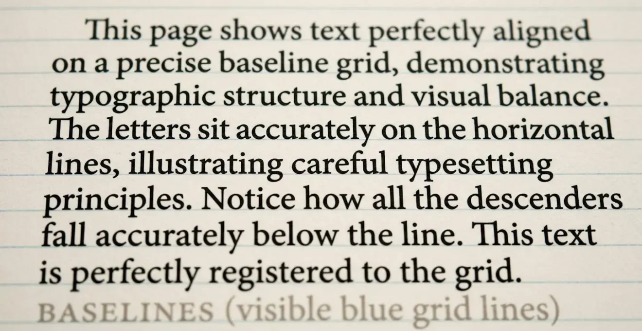 Détail macro de texte parfaitement aligné sur une grille de ligne de base