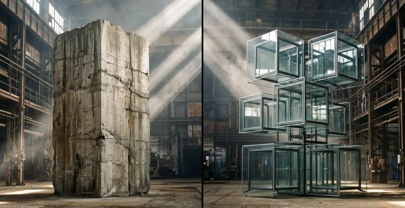 Comparaison visuelle de l'architecture sécurisée d'un système headless versus monolithique