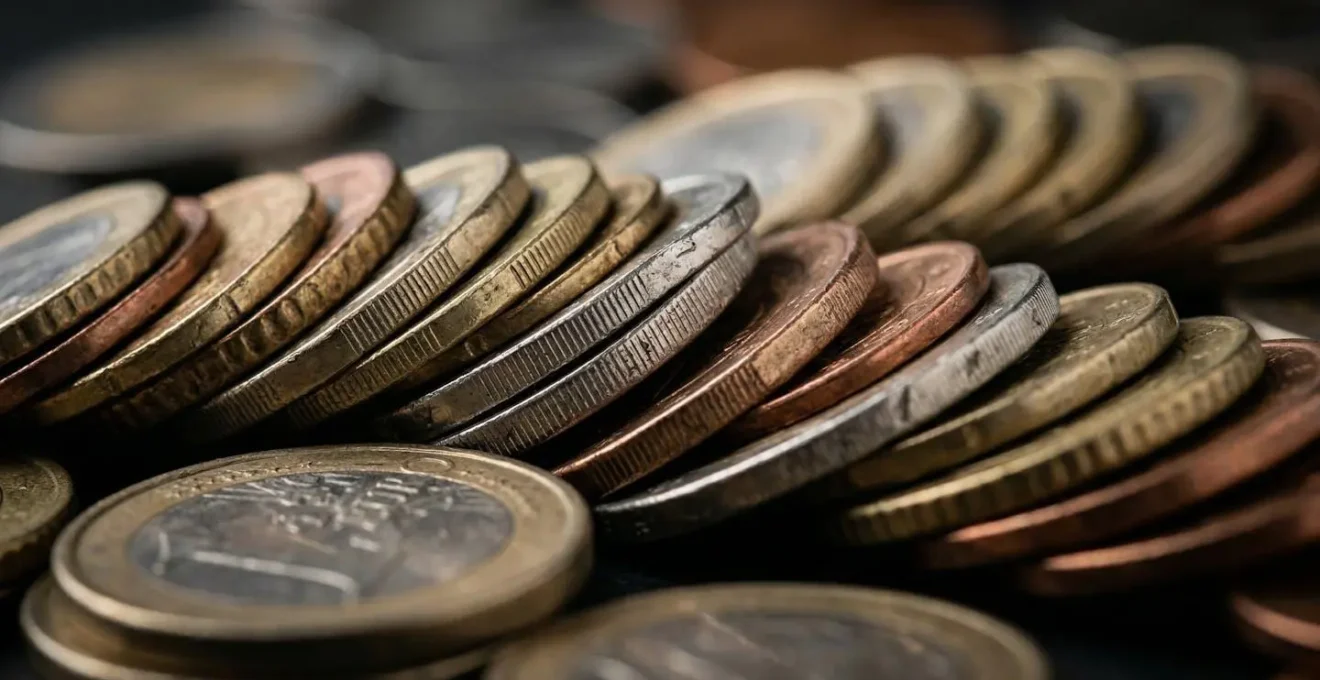 Représentation macro de pièces de monnaie empilées avec effet de profondeur de champ