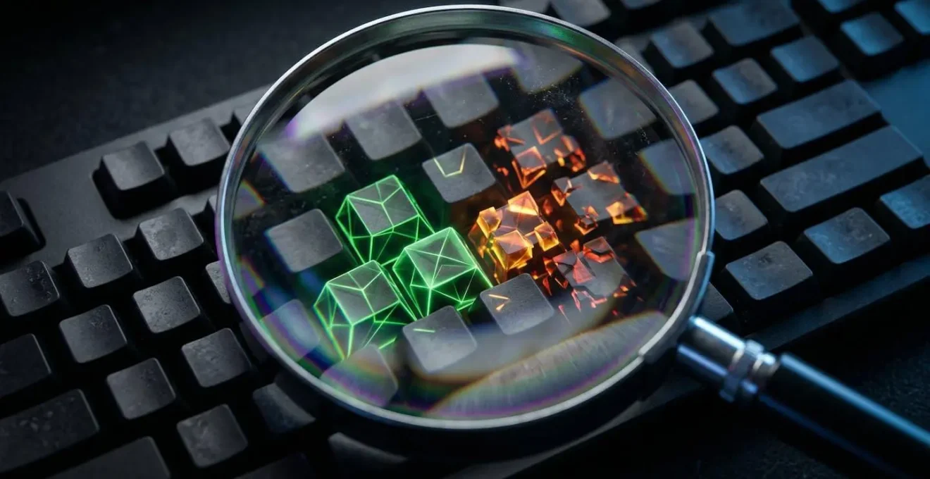 Loupe grossissant des lignes de code avec des éléments sécurisés et non sécurisés