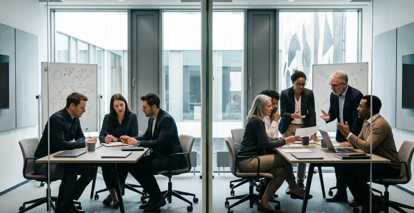 Équipe de développeurs en séance de travail collaboratif dans un espace moderne