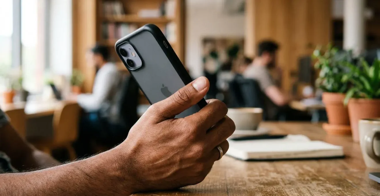 Main tenant un smartphone avec un formulaire épuré illustrant la simplicité de la collecte de données.