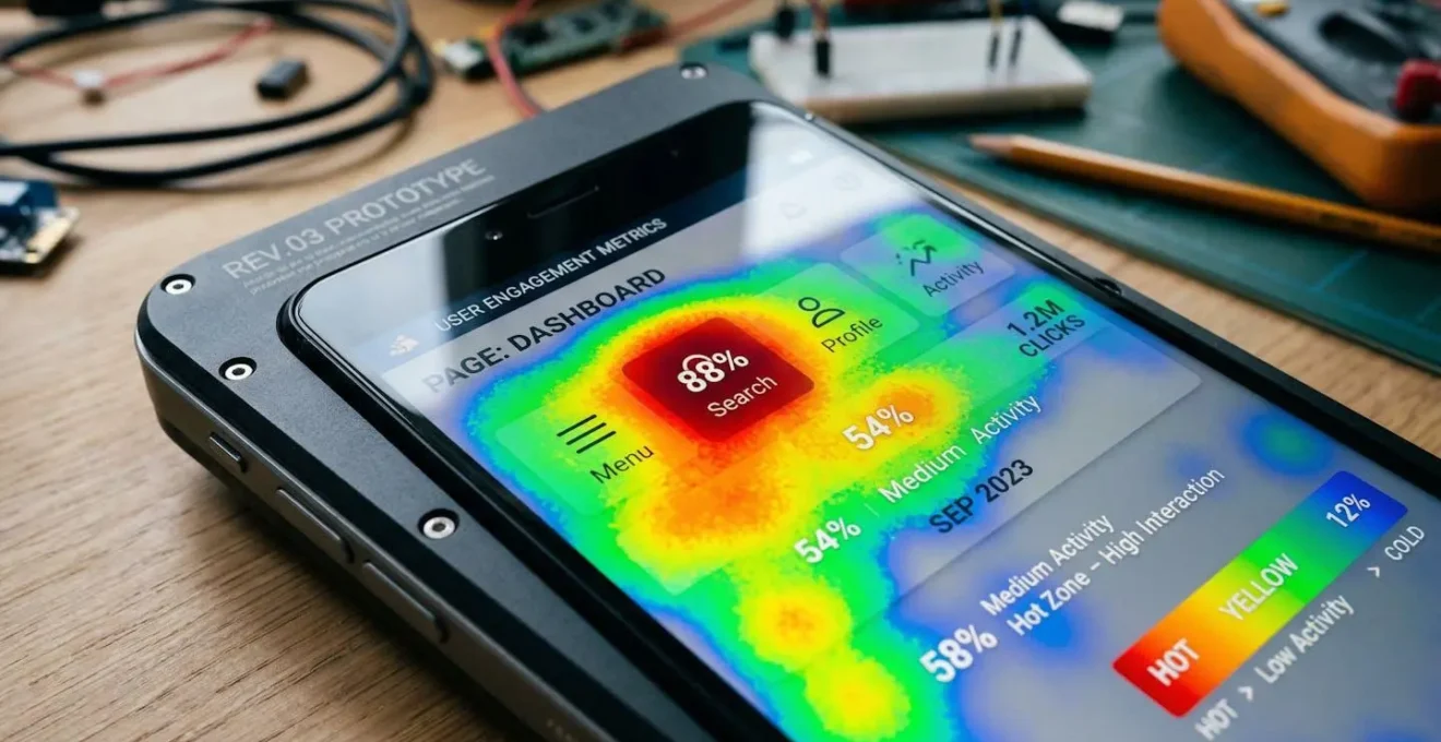 Visualisation macro d'une heatmap de feedback sur prototype avec zones colorées