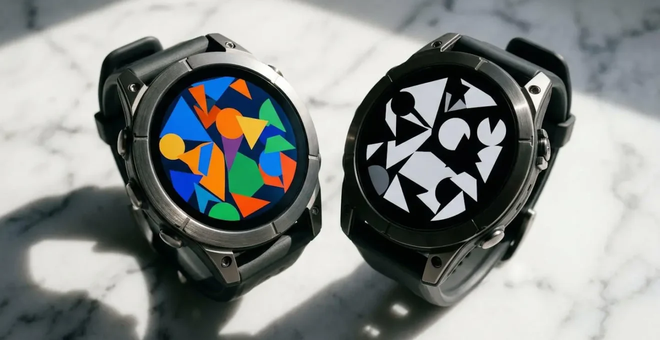 Comparaison d'un logo en couleur et sa version noir et blanc optimisée pour les écrans OLED