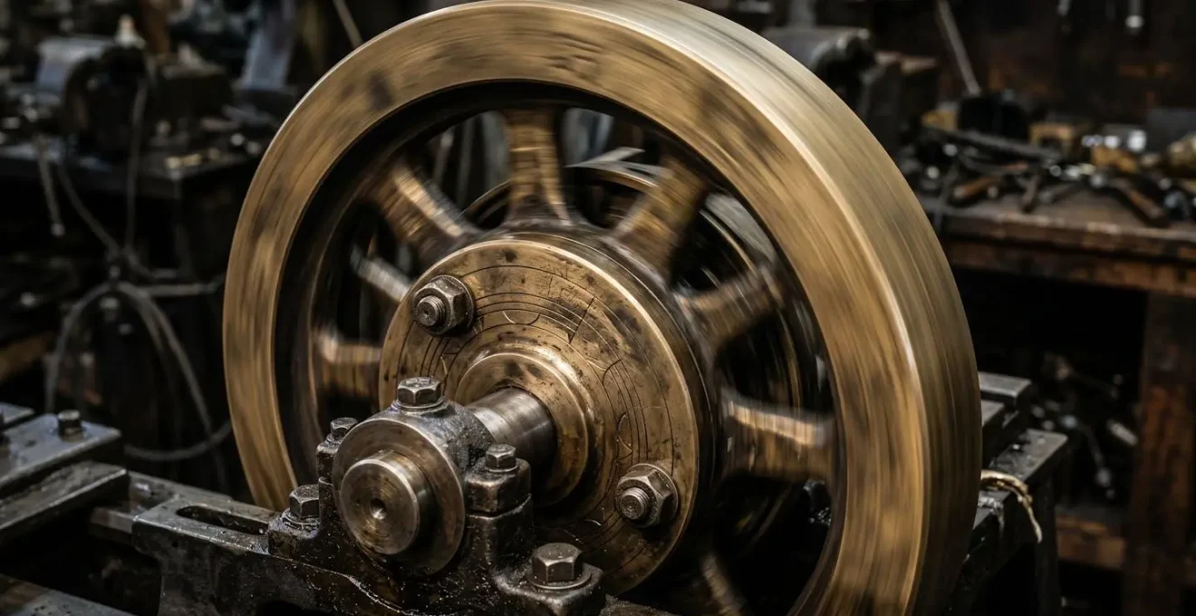 Métaphore visuelle du volant d'inertie SEO montrant l'accumulation d'énergie dans le temps